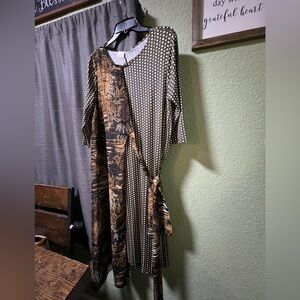 Zadie B’s Black and Brown Long Sleeve 2 tone mock wrap Dress